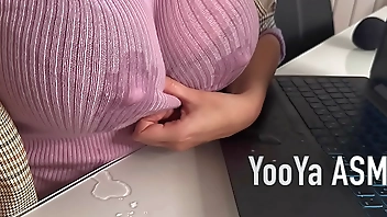 Hot Step Mother Seduces Step Son in the office, shows him milky nipples and Makes big cock Handjob