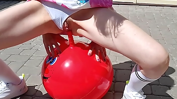 Horny Stepsister Riding Fitness Ball with DOUBLE PENETRATION