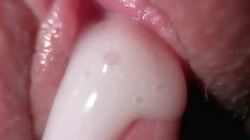 Extremely closeup sex with friend's fiance, tight creamy fuck and cum on spread pussy