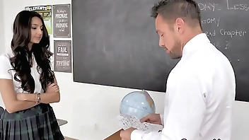 Uniformed brunette teenager gets fucked