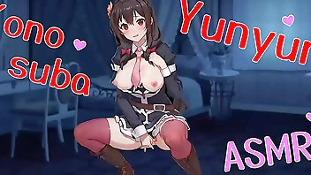 Uncensored Hentai anime Konosuba Yunyun mustervation ASMR Earphones recommended