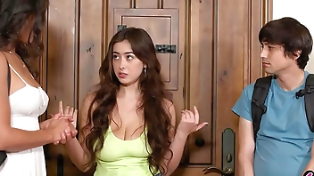 Stepniece catches stepmom and stepson fucking and wants to join them