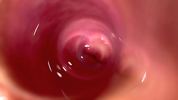 Camera deep inside Mia's teen creamy pussy, Transparent dildo fuck