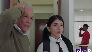 Young school and stepfather discover her boyfriend masturbating with her G-string and gets hard anal