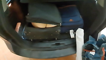 Wife hides in a travel and gets anal creampie from her husband's best friend