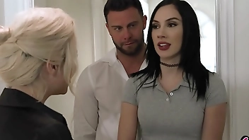 MILF and husband interview a new caretaker who had to serve the husband