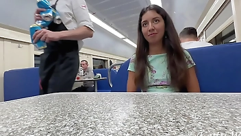 Public pickup in Train - wife cheating husband with stranger and gets fucked in the next compartment