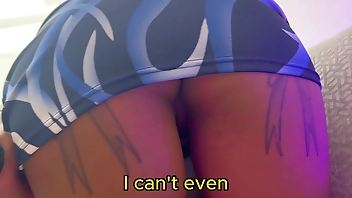 My Step mom stucks in couch and I fuck her ass. English subtitles