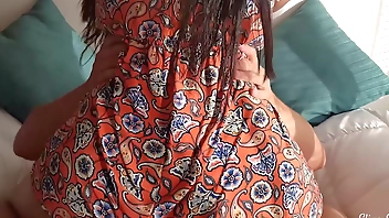 My big-assed friend visits me in a short dress and we fuck hard without a condom!! I finish it inside